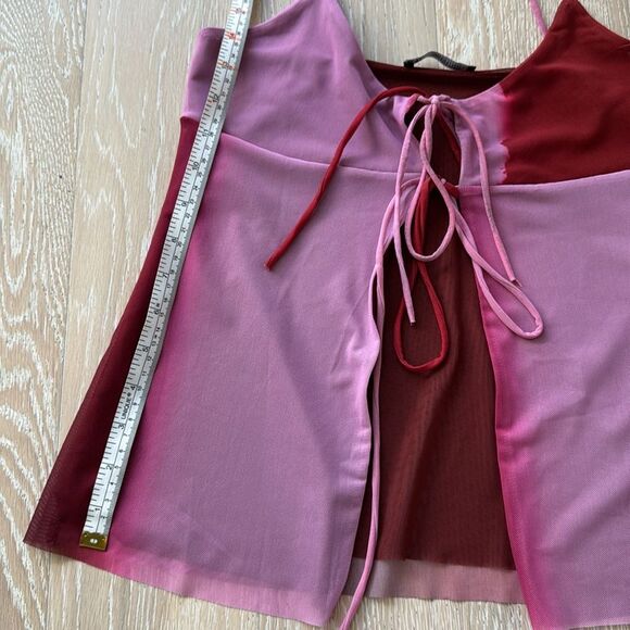 ZARA Tie-Front Layered Chiffon Cami Tank Top Tie-Dye Pink SzL - Picture 9 of 13